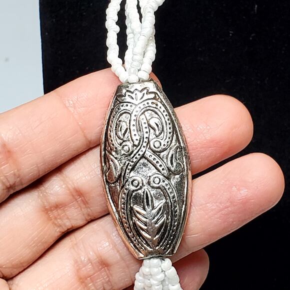 White Seed Bead Multi Strand Necklace 20" Lobster Closure - Picture 3 of 6